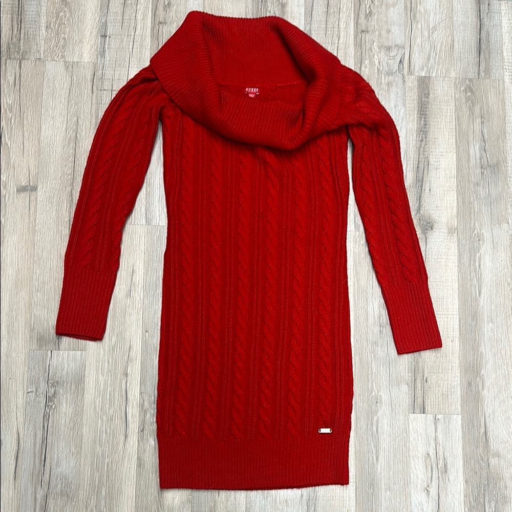 Red Cable Knit Cowl Neck Sweater